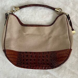 Brahmin Duxbury Peacan Harbor Canvas & Croc Leather Shoulder Bag